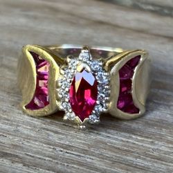 14K Gold Marquise Ruby Diamond Ring Size 6.25