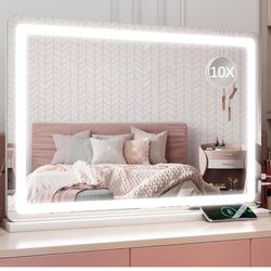 New In Box Vanity Mirror with Lights, Large Lighted Vanity Mirror with Dimmable 3 Modes, LED Makeup Mirror, 10X Magnification, Touch Screen Control, U
