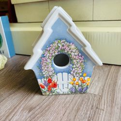 Ceramic Decorative Birdhouse with Floral Design