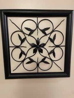 Large Black Metal Floral Scrollwork Wall Art – 32” Square