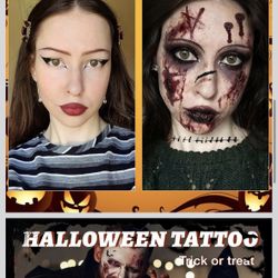 Halloween Face Tattoos, 12 Sheets Halloween Fake Scars Tattoo Makeup Kit, Fake Wound Realistic Blood Injury Cut Scratches Temporary Tatoos for Kids, A