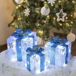 Christmas Decorations, Lauzior Set of 3 Christmas Lighted Gift Boxes 60 LED Light Up Xmas Ornament for Tree Skirt Indoor Outdoor Yard Holiday Door, Ch