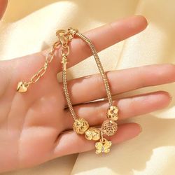 GOLD with rhinestone butterfly charm women's bracelet gift
