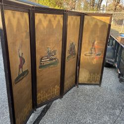 Antique Victorian 4 Fold Room Divider 