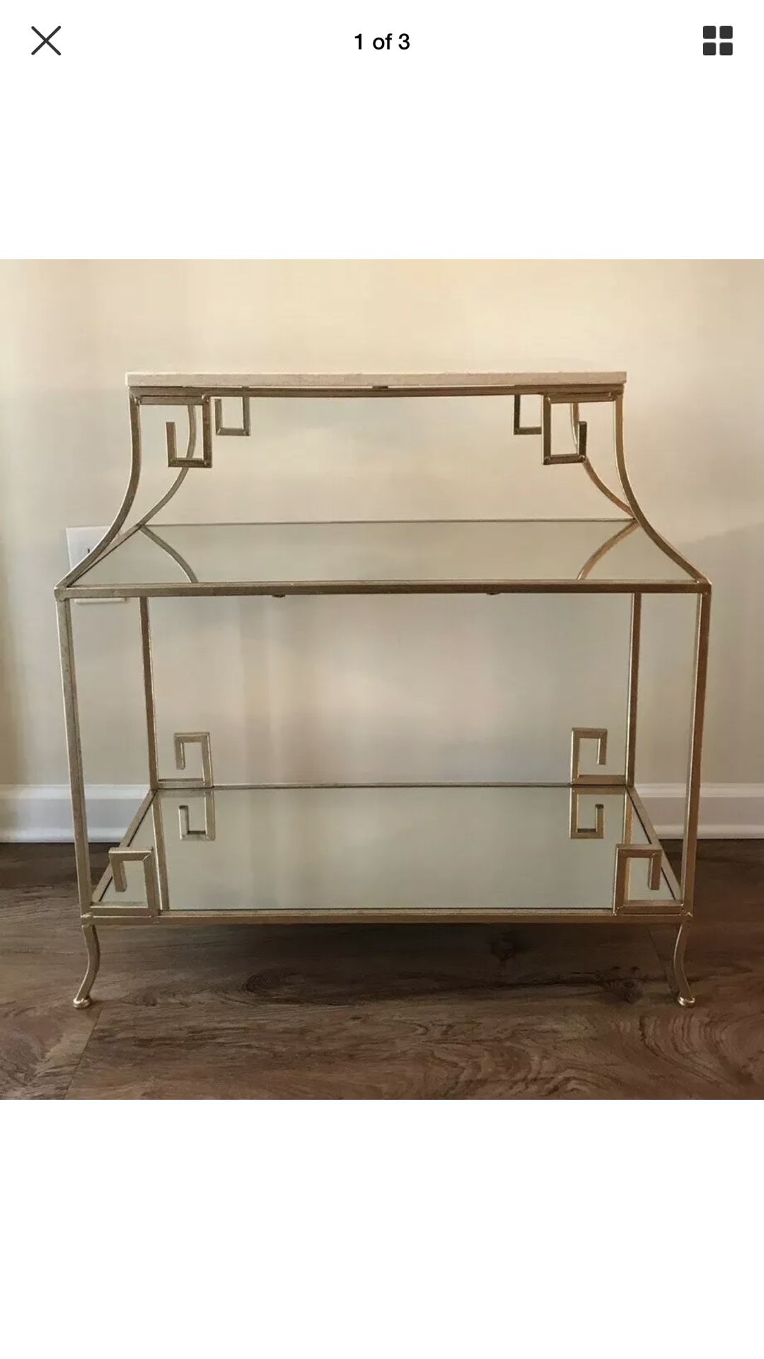 Gold Metal Glass Marble Console Table With Shelves