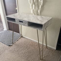 Glam Chic Modern Faux Marble  Vanity Console Hallway Entryway Desk Table With Gold Legs 