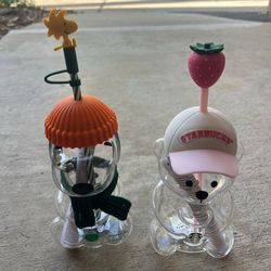 Starbucks glass cup set - Snoopy + Pink Bearista