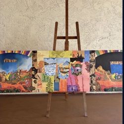 One Huge Art Reproduction In Light Metallic Aluminum Frame