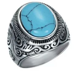 Stainless steel And Turquoise Ring