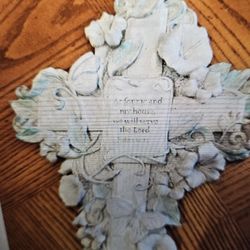 Plaster Cross with Scripture. Make offer.