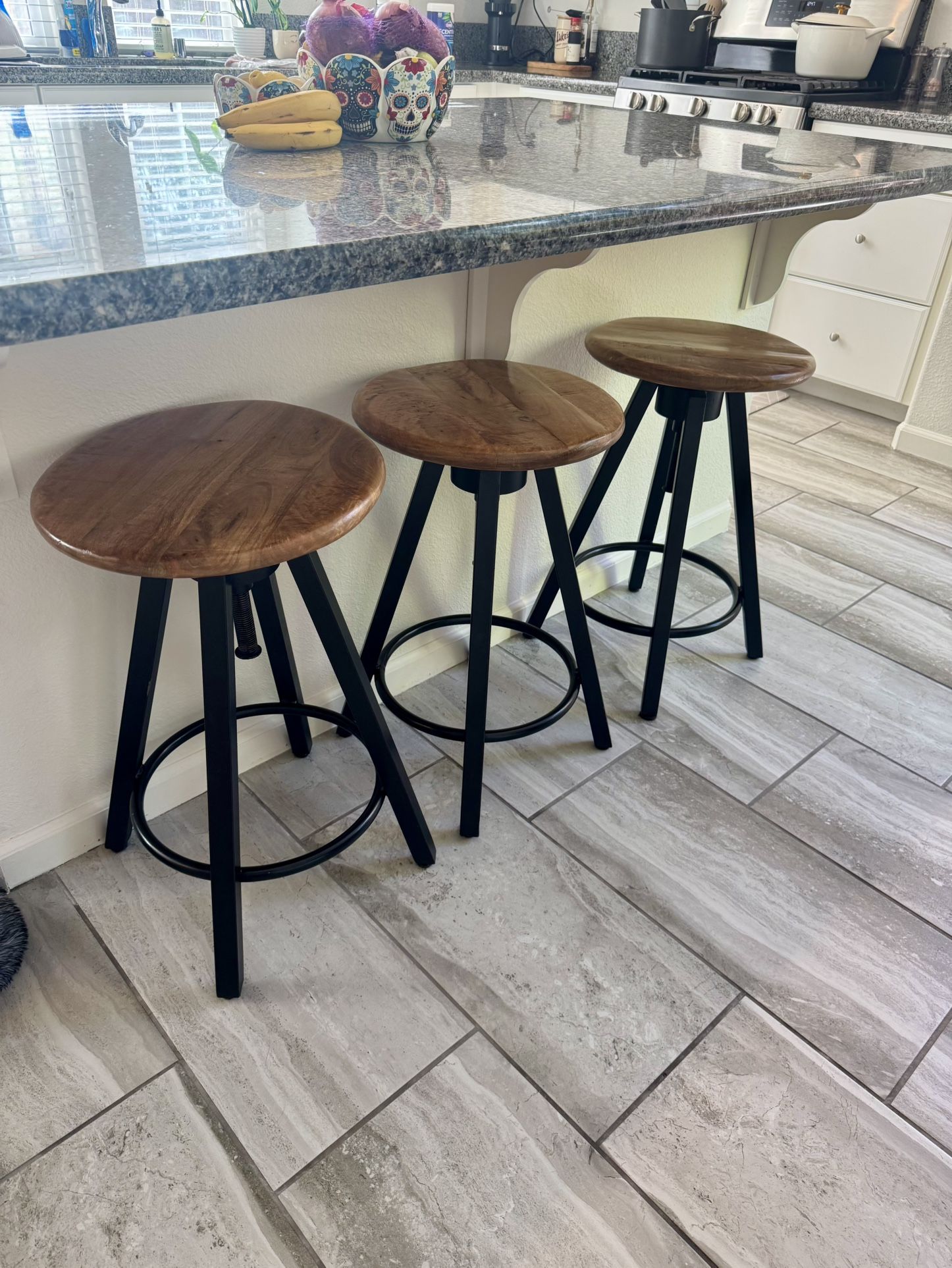3 Wood/metal Bar Stools 