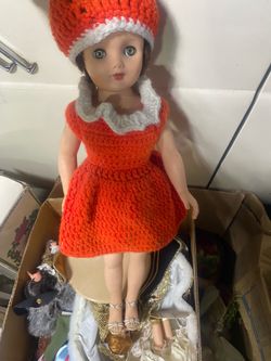 Vintage Hard Plastic Doll with Crochet Outfit