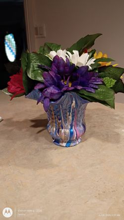Custom Marbled Paint Flared Ruffled Vase / Vintage Glass Lamp Shade