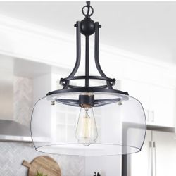 Chandelier Rustic Farmhouse Industrial Round Ceiling Pendant LED Light Fixture with Clear Glass Shades for Dining Room Kitchen Island Foyer Entryway, 