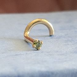 Faceted 14K Gold Left Nostril Nose Stud Ring Green Peridot Gemstone