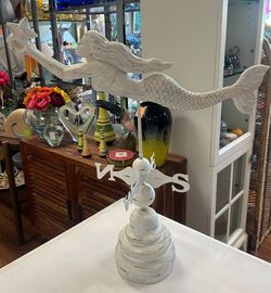 25 inch white, distressed, mermaid, weathervane carved wood and metal