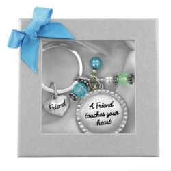 A Friend Touches Your Heart Double Pendants Keychain in Gift Box