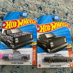 Hot Wheels ‘83 Chevy Silverado Grey/Black Widow lot of 2