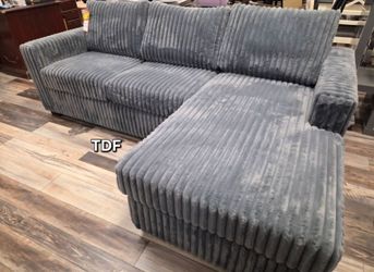 Brand New Grey Fur Like Corduroy Sectional Sofa Couch (New In Box)