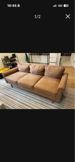 3-Seat Fabric Sofa with Wood Legs