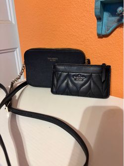 Kate Spade New York Cameron Double Zip Crossbody + Matching Card Holder – Black Saffiano Leather