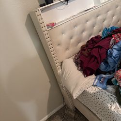 Beige King Size Bed with LED Lights