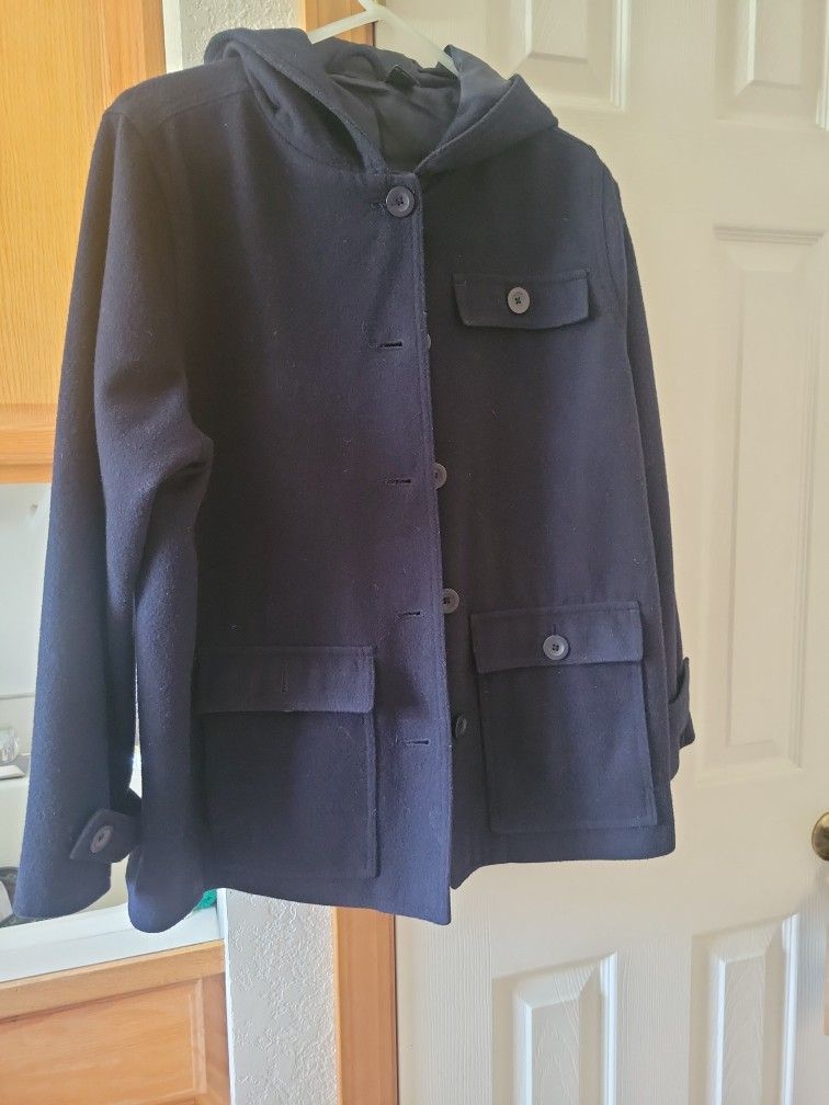 Navy Blue Hoodie P Coat Jacket Xl Clean