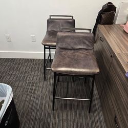 2 Leather Metal Stools , 1 outside chair , 1 desk chair