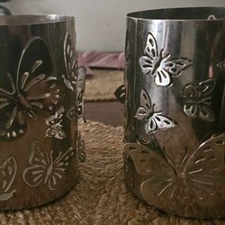 Silver Metal Butterfly Candle Holders 