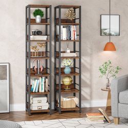 Set Of 2, 6-Tier Corner Shelf, Narrow Etagere Bookshelf Storage Rack