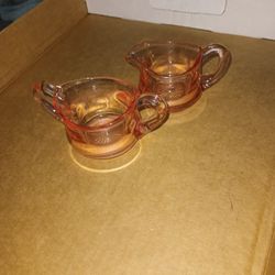 Vintage Pink Depression Glass Sugar And Creamer
