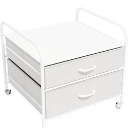 Mini Fridge Stand, Fridge Stand with Storage, 2 Drawer Fridge Cart, Organizer Unit for Mini Fridge, Fridge Stand Table, Mini Fridge Table with Swivel 