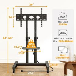 Rolling TV Stand with Power Outlet for 32-85 Inch TVs up to 110lbs, Portable TV Stand with Shelf, Mobile TV Cart for Living Room, Office, Meeting Room
