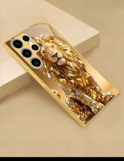 Diamond-Encrusted Golden Lion Tempered Glass Phone Case Suitable for compatible  with  iPhone 17  Pro , pro max  16 pro , pro max Fashion Creative Des