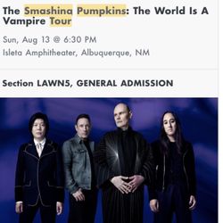 3 Smashing Pumpkins Tickets Grass Seats 