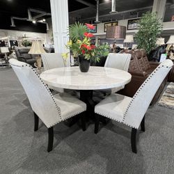 5 Pc Dining Table Marble Top 