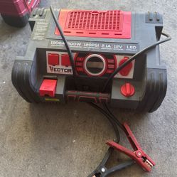 Vector 1200 Peak Amp Automotive Jump Starter, Portable Power – 10W USB Port, 500W Inverter, 120 PSI Air Compressor