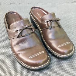 Europstep Mariah Slip On Brown Leather Mule with Slight Heel Size 9
