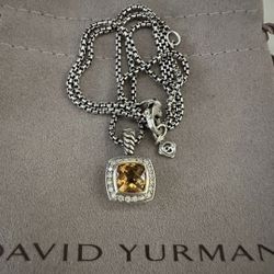 David Yurman 925 Sterling, Citrine and Pave’ Diamond Petite Albion Necklace 17”
