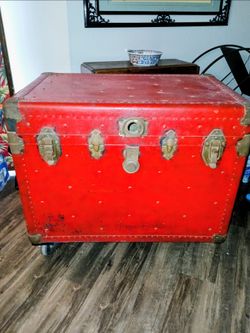 Antique Red Large Flat Top Trunk