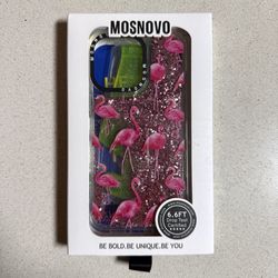 Mosnovo iPhone 14 Pro pink flamingo/sparkle phone case 