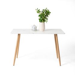 Homy Casa Rosa 47” White Rectangular Wooden Dining Table in Marble Top Finish