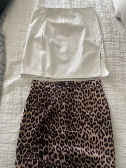 Size small Two Mini Skirts Bundle – White Faux Leather & Leopard Print