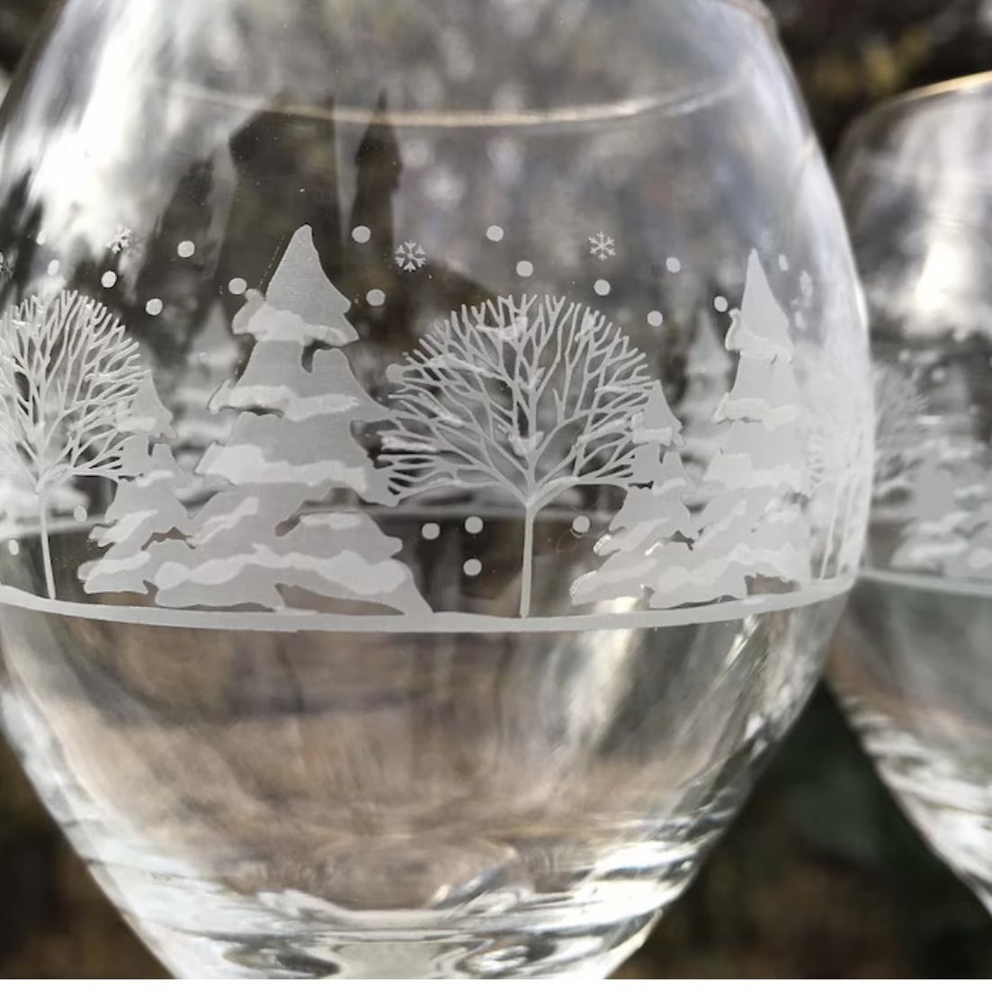 1980's Collectible Arbys “Pines” * Winter Wonderland Etched Trees Wine Glasses Set of 8* Stemware 