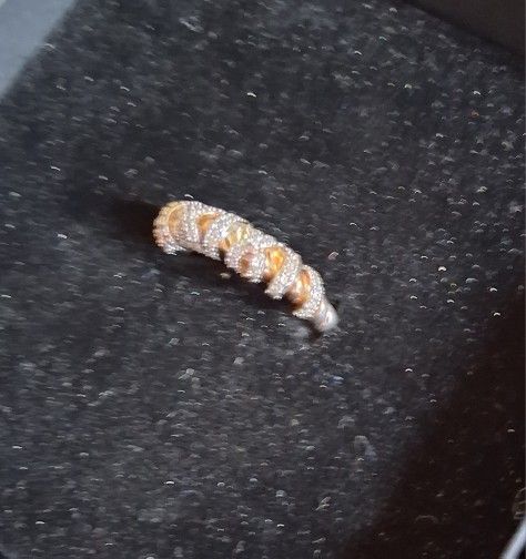 Sterling Silver 2 Tone Diamond Chip Ladies Ring Size 9.5/10