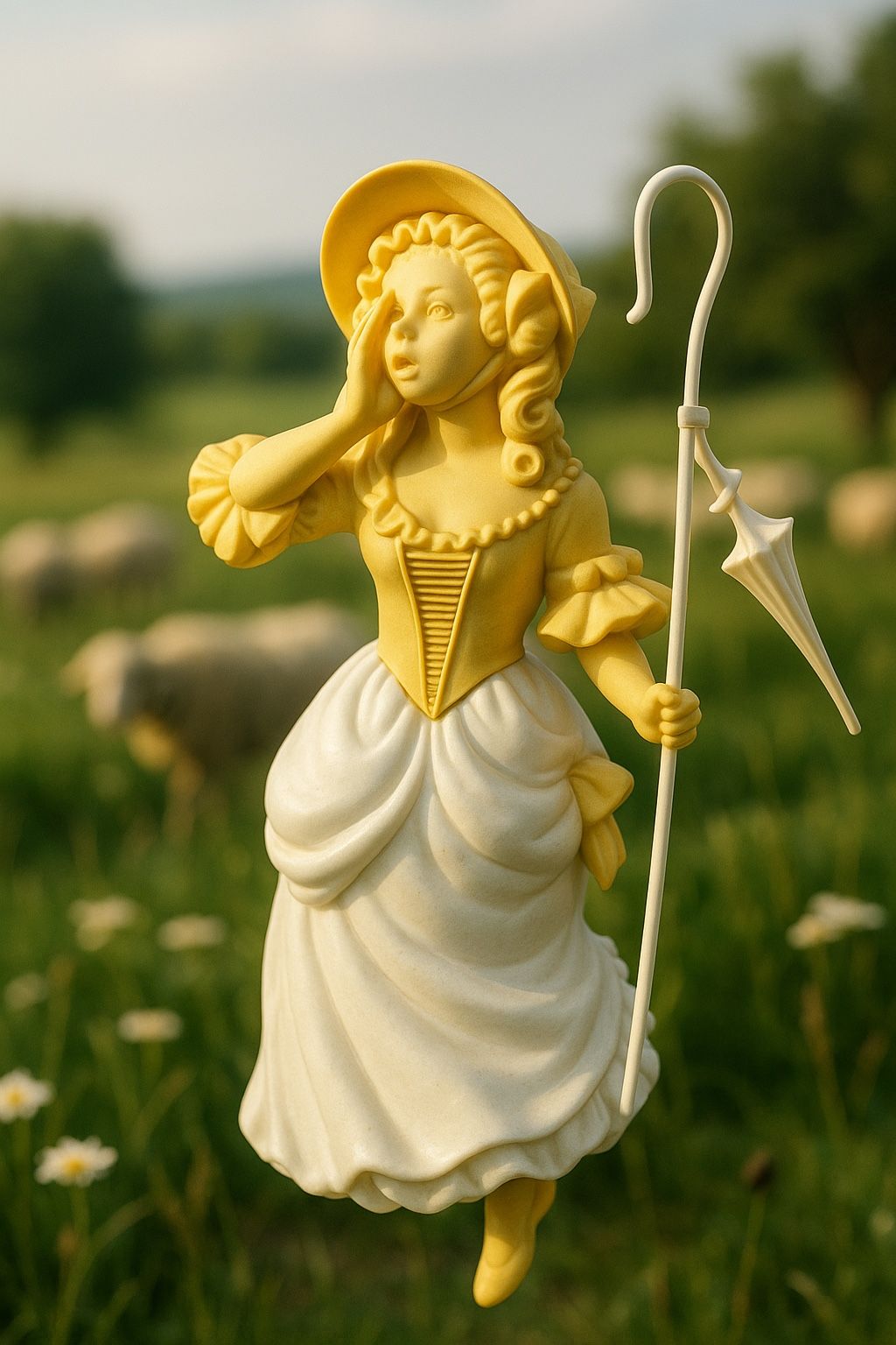 Avon USA 1970s Empty Figural Little Bo Peep Unforgettable Cologne Decanter, 6”