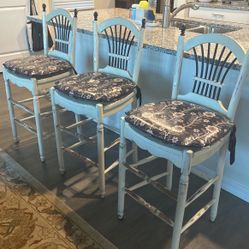 Set Of Three Solid Wood Stools