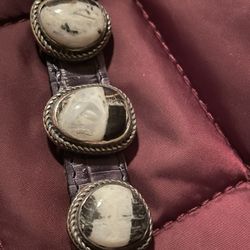 White Buffalo Set In Sterling Bracelet 