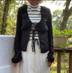 Black Ruffle Lace-Up Cardigan Top
