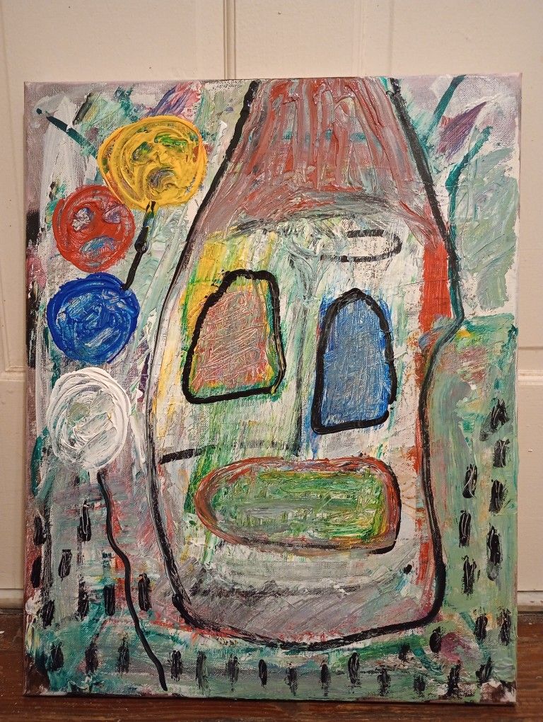 Pogo the Clown Original Painting Acrylic on Canvas Frame 20" x 16" *40.00* Home Decor Artwork